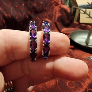 Sterling Silver hoop earrings with genuine amethyst